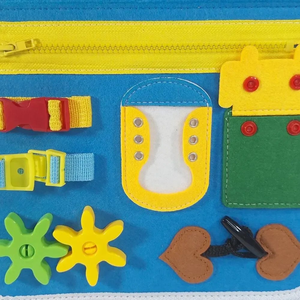 Montessori Busy Board Quiet Book Toddler Sensory Learning Travel Toy Blue